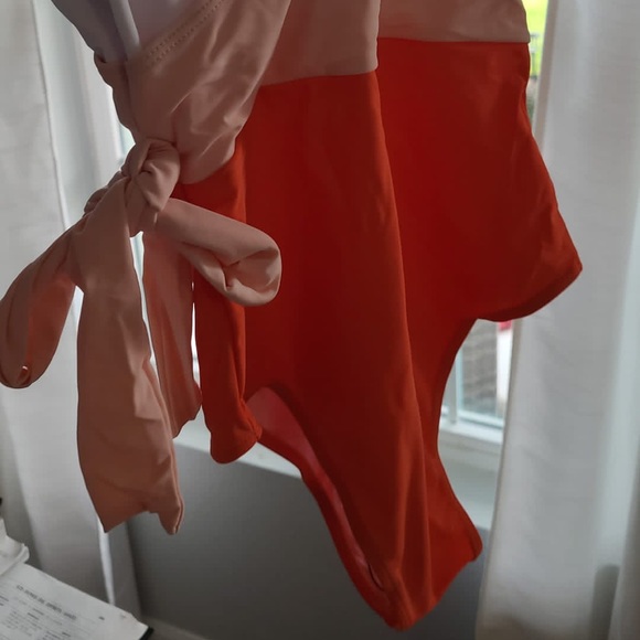 Monokini Women's One Piece Swimsuit Wrap Color Block Tie Side Bathing Suit - Picture 4 of 5